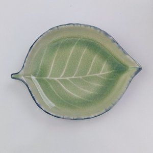 Vintage Kotobuki Pottery Leaf Shape Small Dish Celadon Botanic Garden Nature Zen